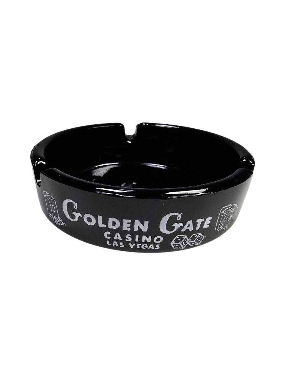 Golden Gate Casino Las Vegas Black Ceramic Ashtray 3.5" White Graphics